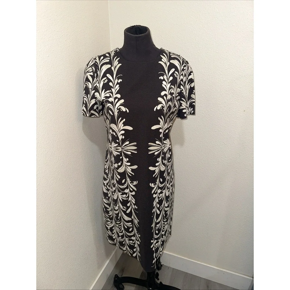 Tory Burch NWT Symphony Brushstroke Print A Line Sheath‎ Dress Stretch Sz M Gray
